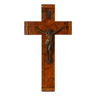Antique French Burlwood Crucifix, 1900s For Sale