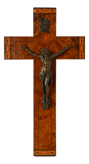 Antique French Burlwood Crucifix, 1900s