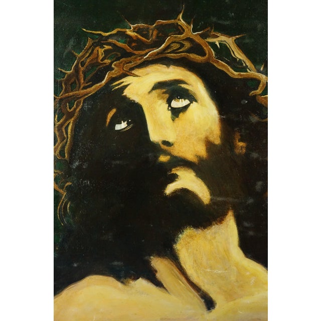Alfredo d'Aima, The Face of Christ Jesus with Crown of Thorns, 1987, Oil on Canvas For Sale - Image 11 of 13