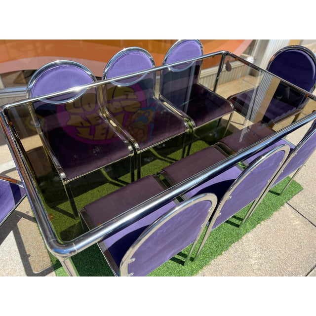 1970s Postmodern Italian Chrome & Glass Dining Table + 8 Chairs For Sale - Image 16 of 16
