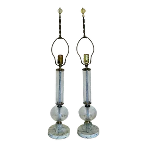 Vintage Etched Cut Glass Table Lamps - a Pair