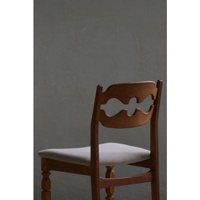 Vintage Razorblade Dining Chairs in Oak and Mohair by Henning Kjærnulf, 1960s, Set of 6 For Sale - Image 16 of 18