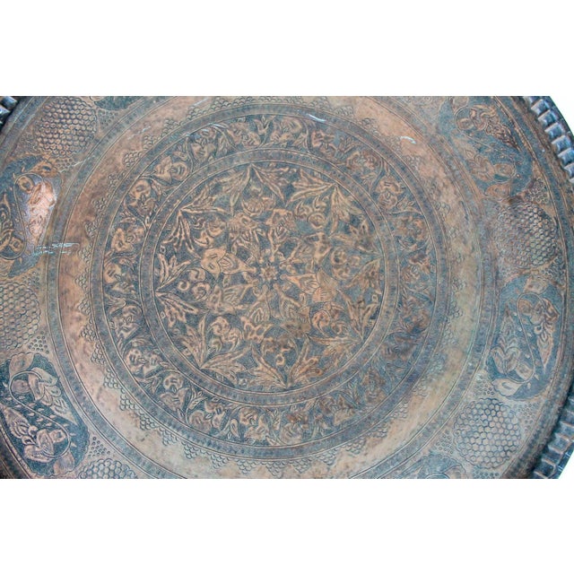 Boho Chic Antique Finely Engraved Copper Tray Wall Hanging For Sale - Image 3 of 12