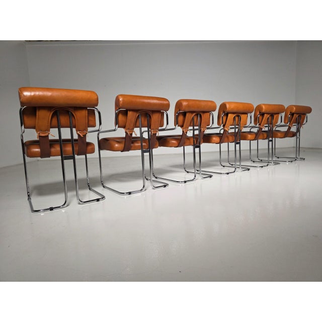Metal Tucroma Chairs in Cognac Leather by Guido Faleschini for Mariani, Set of 6 For Sale - Image 7 of 7