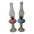 Rare Pair Antique Consolidated Pink & Blue Cased Glass Florette Stand Lamps P&A For Sale