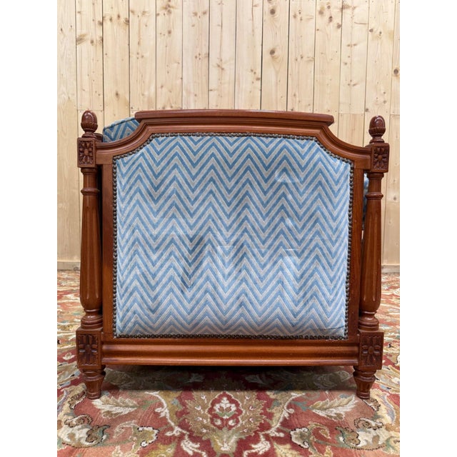 Wood Louis XVI Style Sofa Bed in Mahogany-Stained Beechwood and Blue Velvet, 1980s For Sale - Image 7 of 9