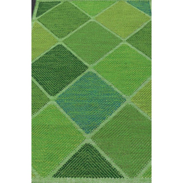 Measures: 4'0 x 6'2 Scandinavian Flat Weave Rug with Geometric Patterns in Lush Greens. Keivan Woven Arts / rug/...