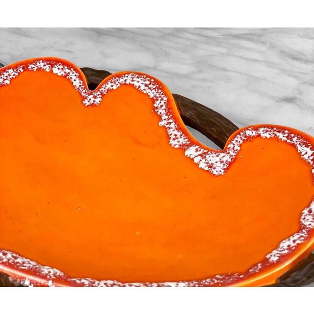 Orange Mid-Century Atomic Porcelain Orange Wood Centerpiece Serving Platter For Sale - Image 8 of 10