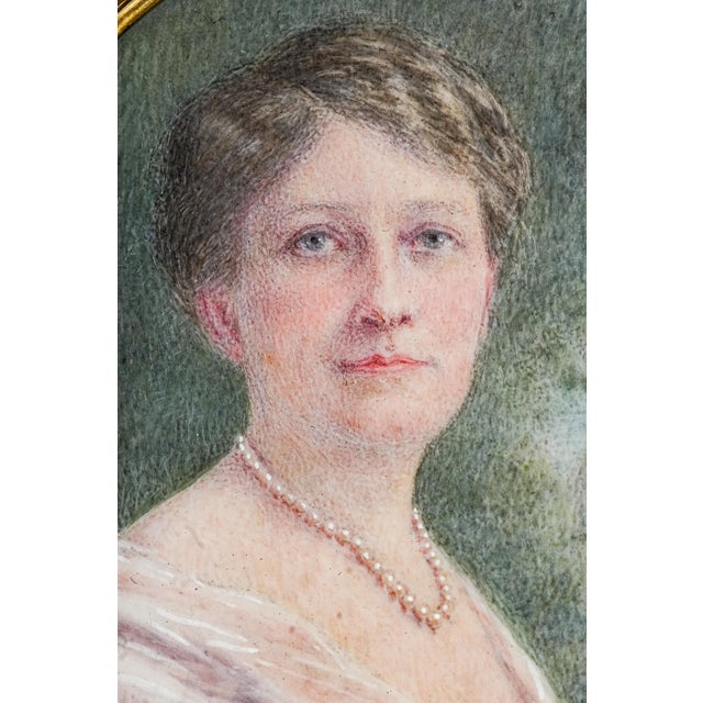 Exceptional Oversized Antique Portrait Miniature Painting Society Woman Keepsake Seed Pearl Gold Wash Frame Pennsylvania History For Sale - Image 4 of 16
