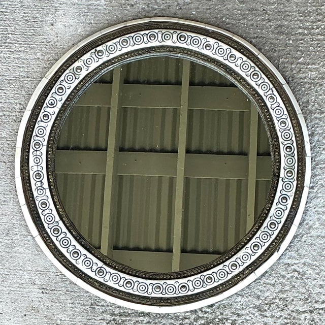Vintage Round Inlaid Wood Wall Mirror For Sale - Image 4 of 12