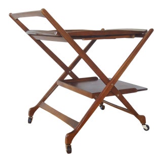 1960s Mid Century Modern Folding Walnut Bar Cart For Sale