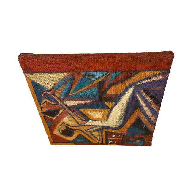 Vintage “Dancing on Burlap” Acrylic Painting on Coffee Sack Canvas by Thom Evans 22”x 22”x1.75” For Sale In San Antonio - Image 6 of 10