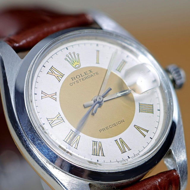 1950s Rolex Oysterdate Precision 6694 Two-Tone Tuxedo Dial Circa 1959 Vintage Watch For Sale - Image 11 of 18