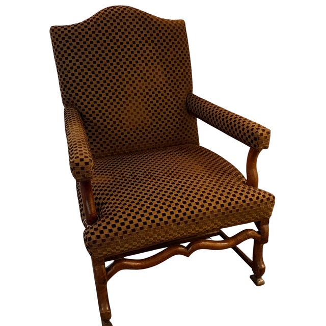 1990s Gregorius Pineo Italian Walnut Cut Velvet Arm Chair For Sale - Image 5 of 5