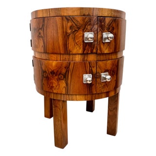 Art Deco Walnut Root Veneer Barrel Cabinet, Europe, 1930s For Sale