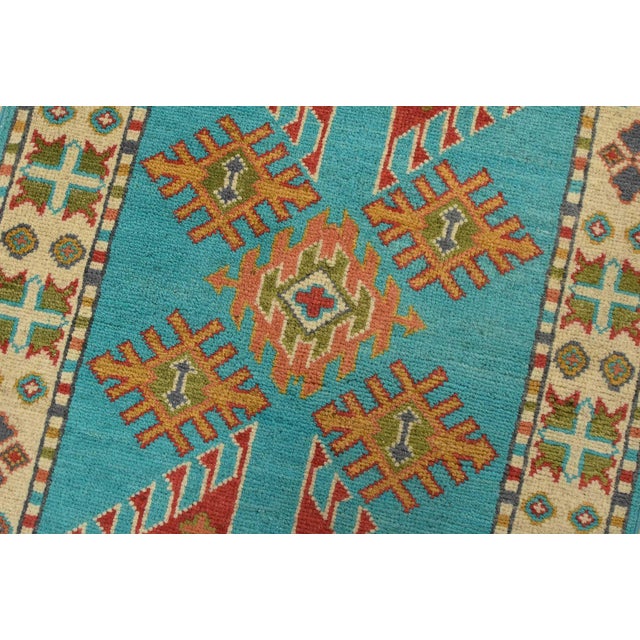 Blue Kazak Runner 2’2” X 6′ Blue Wool Tribal Hand-Knotted Oriental Rug For Sale - Image 8 of 12