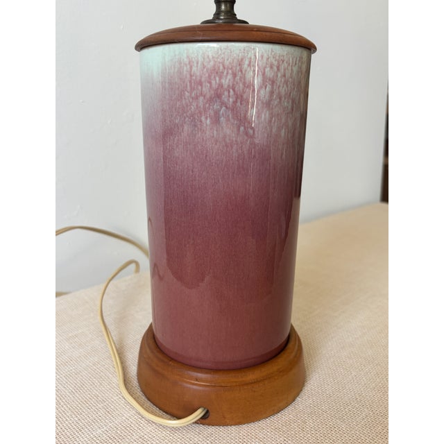 Vintage Mid-Century Modern William Manker Studio California Art Pottery Lamp Blue Pink Ombre For Sale In San Diego - Image 6 of 18