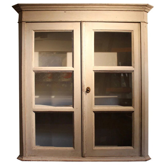 Gray Gustavian Style Grey Painted Hanging Glass Cabinet, 1820s For Sale - Image 8 of 8