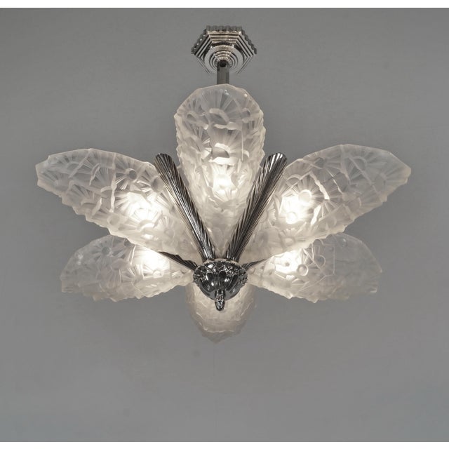 1930s French Art Deco Chandelier by Francis Hubens & Degue 1930 France For Sale - Image 5 of 13