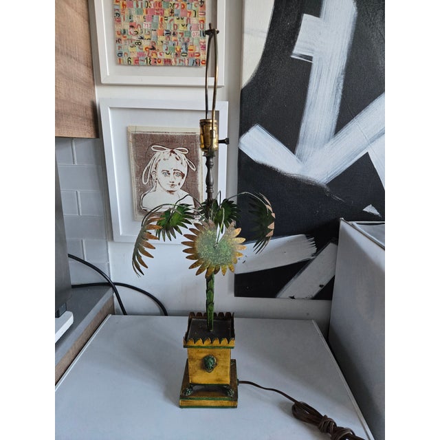 1960's Italian Yellow Tole Palm Tree Lamp For Sale - Image 11 of 14