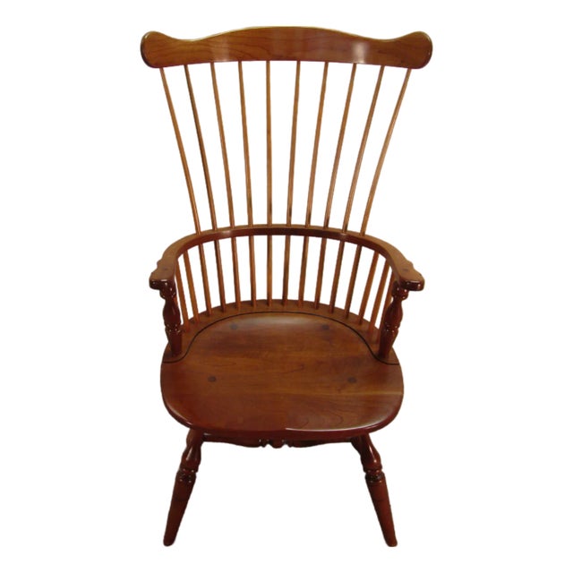 Duckloe Solid Cherry Fan Back Windsor Arn Chair For Sale