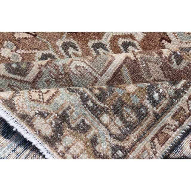 Antique Persian Heriz Rug With Geometric Medallion Design in Mocha, Blue, & Tan For Sale - Image 11 of 12
