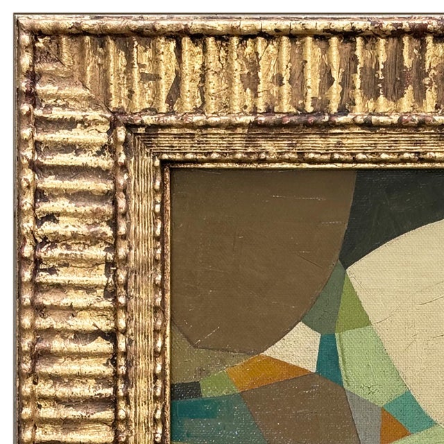 Various Artists Contemporary Green and Brown Abstract Oil Painting in Vintage Frame For Sale - Image 4 of 6