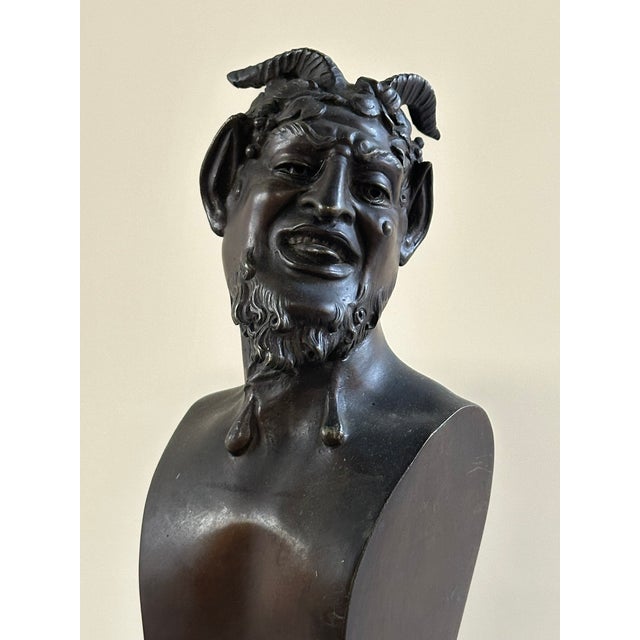 Sculpture Depicting a Satyr, 19th Century, Bronze on Marble Base For Sale - Image 4 of 12