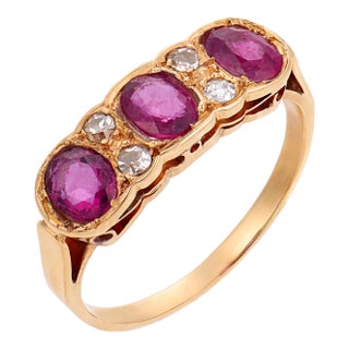 1900-1909 Victorian Ruby Diamond 18k Yellow Gold Ring, Size 6 For Sale
