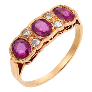 1900-1909 Victorian Ruby Diamond 18k Yellow Gold Ring, Size 6
