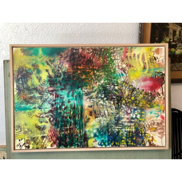Green Nachume Miller, Untitled Dynamic Colorful Abstract Expressionist Oil Painting, Israeli-American, 1996 For Sale - Image 8 of 8