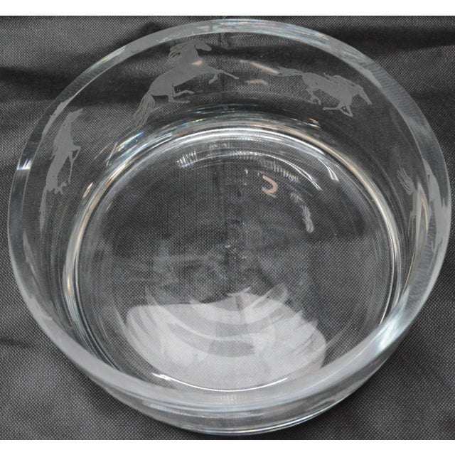 Traditional Etched Horses on a Clear Glass Serving Bowl For Sale - Image 3 of 7