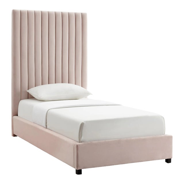 Arabelle Blush Velvet Twin Bed For Sale