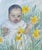 April Among the Daffodils Watercolor of April, an Afro-American. Black toddler in her Easter best delightedly playing...