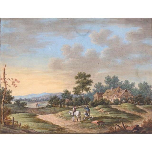 The Country House - Farm Landscape Highly detailed scene with a country house, workers, and a hare with rider by an...