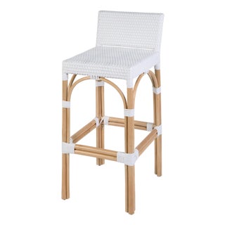Serienna 30 in. Seat Height Rectangular Rattan Low Back Bar Stool, Smooth White For Sale