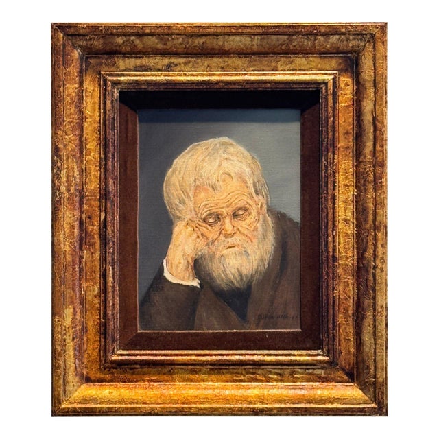 1967 Signed Original Clifton Hofa Oil Portrait – "Contemplating Time" For Sale