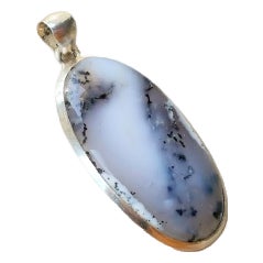Vintage Dendritic Agate Sterling Silver Pendant Necklace For Sale