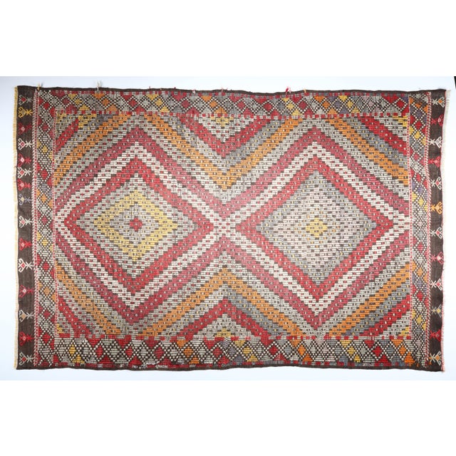 Tribal 1970s Orange Tones Floor Kilim For Sale - Image 3 of 14