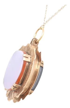 Antique Victorian 14k Gold & Agate Cabochon Double-Sided Locket Pendant