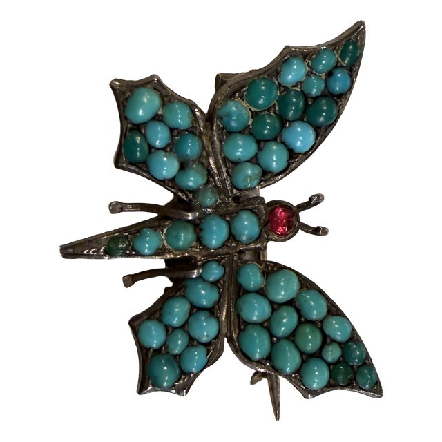 Antique Art Nouveau Brooch in Silver with Turquoise, 1900s For Sale