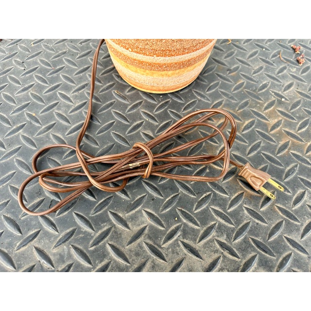 Mid 20th Century Tangerine Stripe Danish Modern Pottery Lamp For Sale - Image 4 of 4