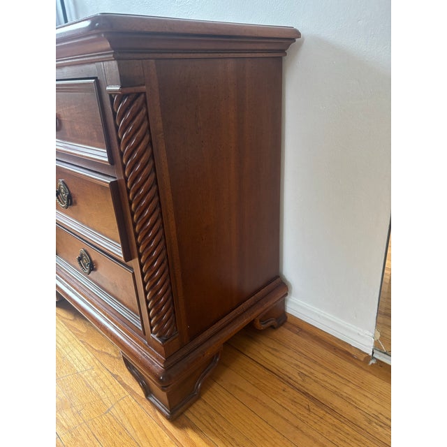 Wood Stanley Furniture British Imperial Traditional Style Cherry Three-Drawer Nightstand For Sale - Image 7 of 8