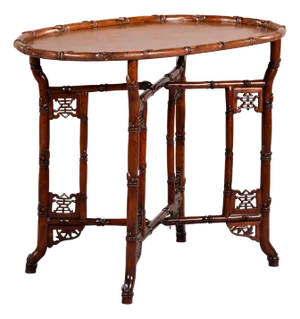 Vintage Chinese Export Tray Table With Faux Bamboo Base