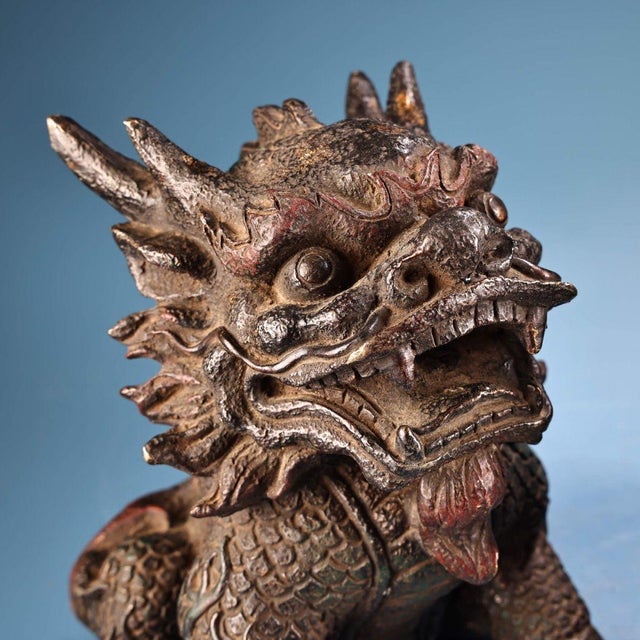 Late 19th Century Pair of Painted Bronze Qilin Figurines, 10000g Total, Mythical Beasts For Sale - Image 9 of 9
