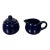 1970s Wellfleet Pottery Cobalt Blue Glaze Creamer and Covered Sugar Set- 2 Pieces For Sale