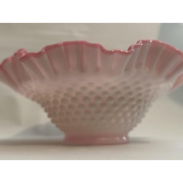 Victorian Mid 20th Century Bowl Pink Glow Hobnail Ruffled Fenton Cased Glass 4" Tall 10" Vantage For Sale - Image 3 of 13
