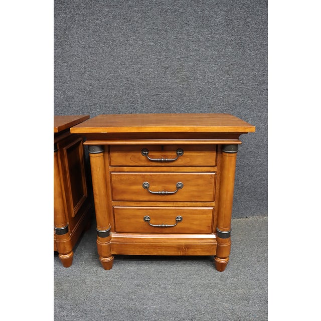Early 20th Century Kincaid Solid Cherry 3 Drawer Nightstands/Pair For Sale - Image 5 of 11