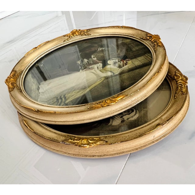 Vintage Ca 1950s, 18th Century Francis Wheatley’s ‘Cries of London’, Colored Engraving’s Prints in Oval Gilt Frames, a Set of 2 For Sale In Miami - Image 6 of 8