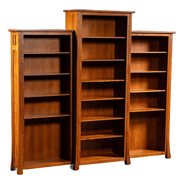 Vintage Custom Quartersawn Oak Library Bookcase Set by Weaver For Sale